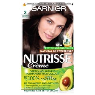Garnier Nutrisse Creme Permanent Hair Dye - Darkest Brown 3 Garnier Nutrisse Creme Permanent Hair Dye - Darkest Brown