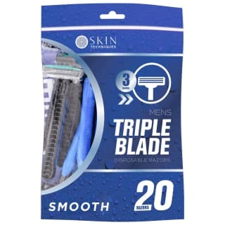Skin Techniques Triple Blade Mens Disposable Razors 20pk 3 Skin Techniques Triple Blade Mens Disposable Razors 20pk