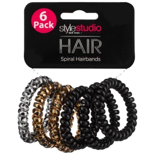 Style Studio Spiral Hair Bands 6pk - Black And Gold 3 Style Studio Spiral Hair Bands 6pk - Black And Gold