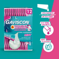 Gaviscon Double Action Liquid Sachets 12pk 14 Gaviscon Double Action Liquid Sachets 12pk -Care Product Shop 345488 gaviscon 12 x 10ml double action 10ml liquid sachets 3
