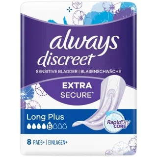 Always® Always Discreet Pads Extra Secure 8pk - Long Plus 3 Always® Always Discreet Pads Extra Secure 8pk - Long Plus