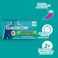 Gaviscon Chewable Tablets 48pk - Peppermint 11 Gaviscon Chewable Tablets 48pk - Peppermint -Care Product Shop 379273 gaviscon 48 chewable tablets peppermint 2