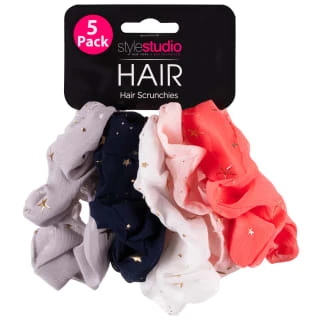 Style Studio Hair Scrunchies 5pk - Gold Stars 3 Style Studio Hair Scrunchies 5pk - Gold Stars