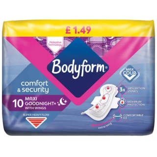 Bodyform Goodnight Maxi Pads With Wings 10pk 3 Bodyform Goodnight Maxi Pads With Wings 10pk